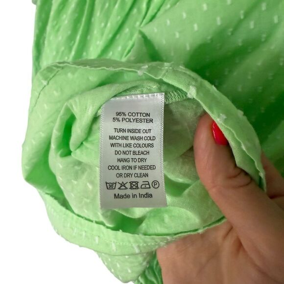 Never A Wallflower Lime Green Sherbet Swiss Dot Peasant Top - Picture 11 of 11